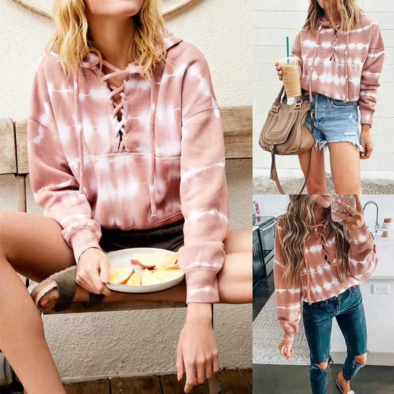 

New Ladies Autumn/winter Features Printed Warm Sweater Casual Strappy Hooded Weater Top