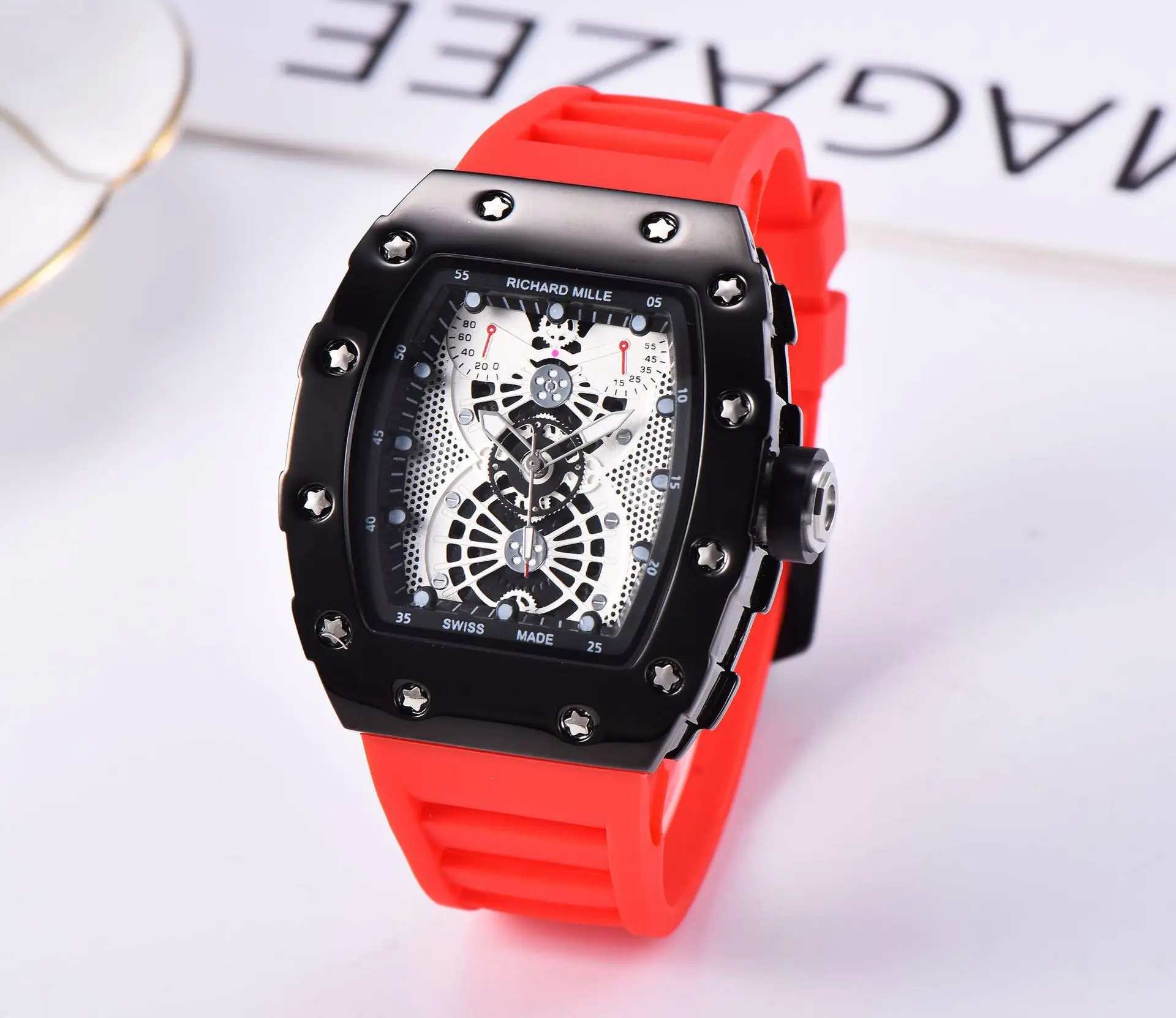 

2020 brand new barrel type net red check watch female boys sports silicone quartz watch