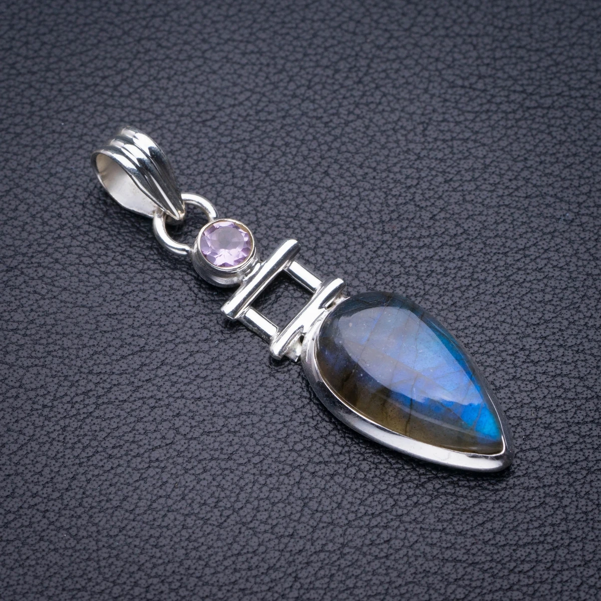 StarGems натуральный голубой огонь Лабрадорит и Аметист ручной работы 925 пробы