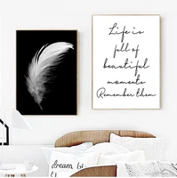 posters and prints canvas feather quote painting wall art black white pictures for living room nordic minimalist decoration