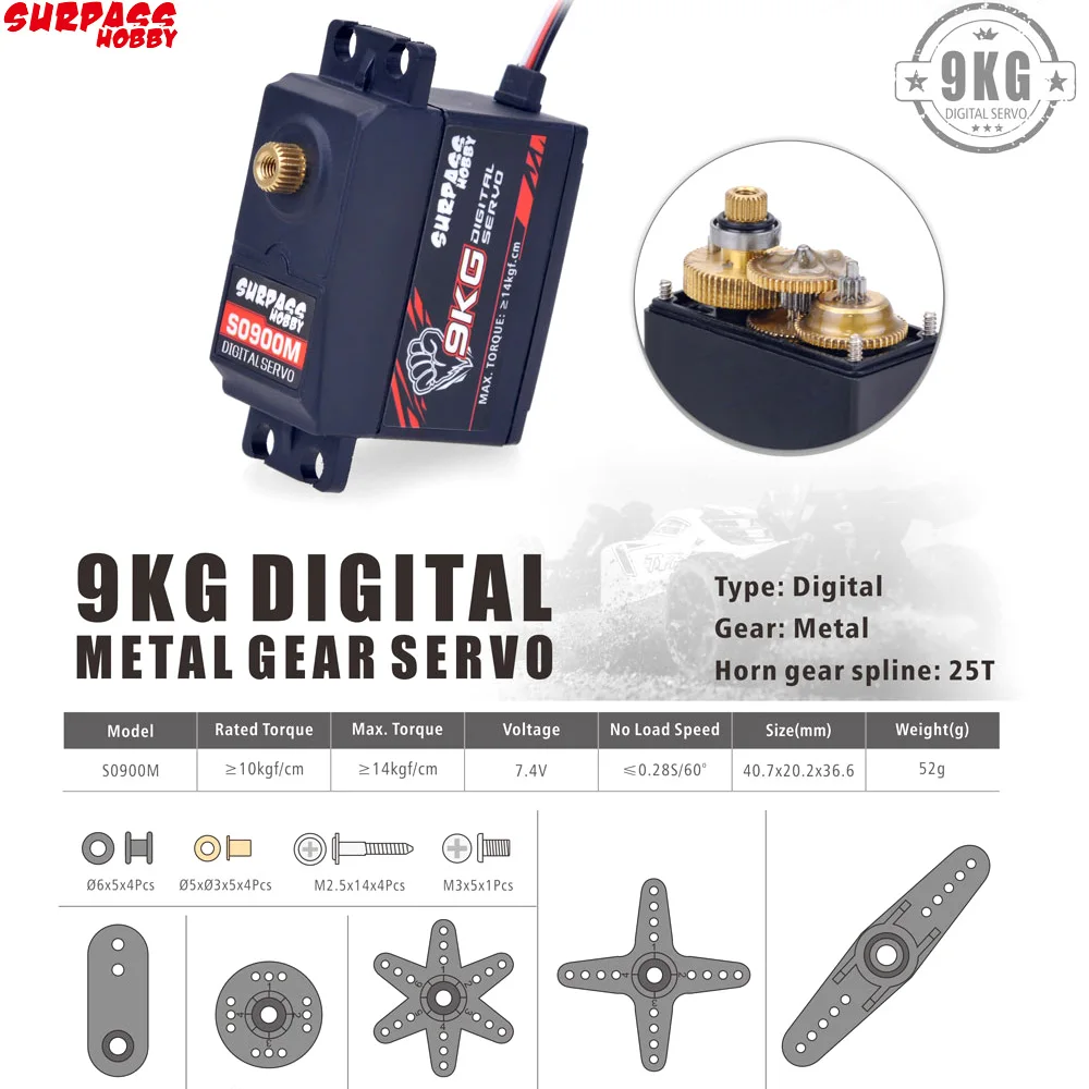 SURPASS Hobby S0900M 9 кг металлический сервопривод цифровой для 1/10 1/8 высокоскоростной