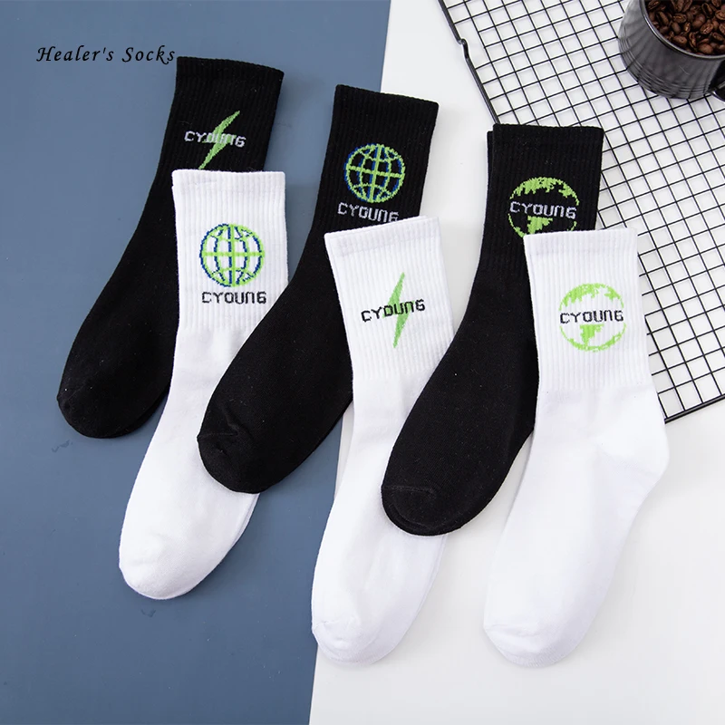 

New Funny Lightning Tube Socks Cotton Letter Earth Harajuku Cute Happy Fashion Soft HipHop Sport Girls Men and Women Socks