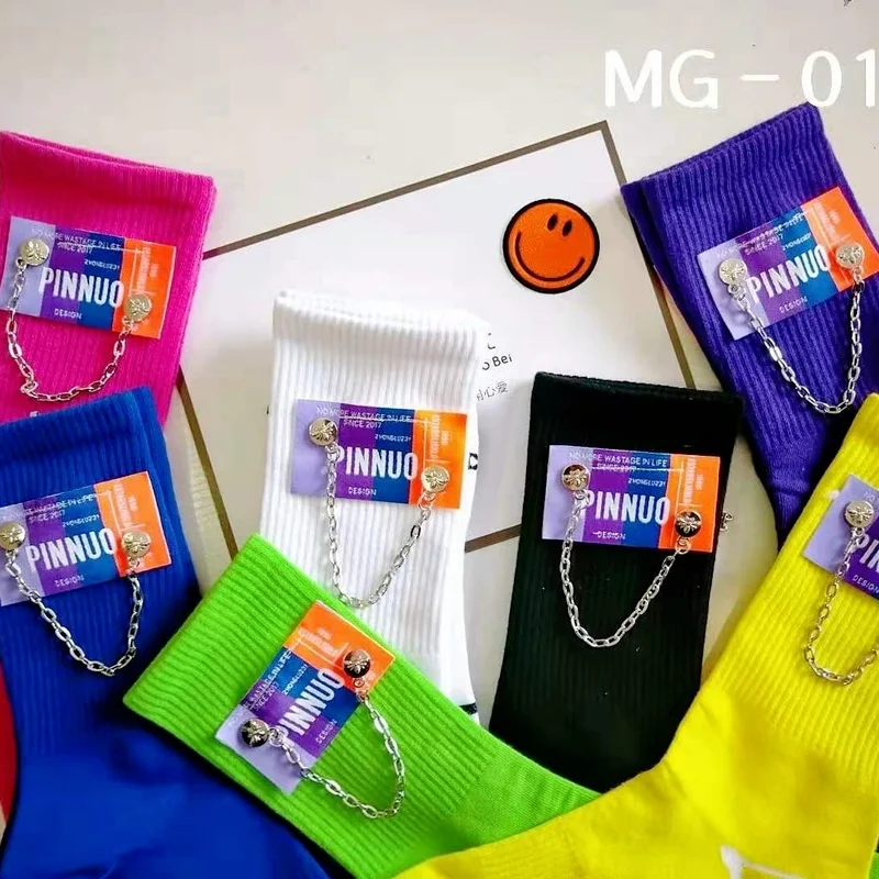 

2021 Spring and Autumn New Cloth Label Chain Personality High-tube Ladies Socks Japanese Fashion