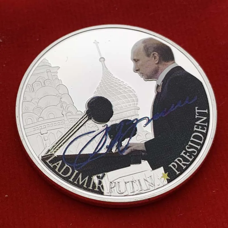 

Russian President Putin Coins Collectible Gift with Coin Holder Challenge Coin Silver Plated Coins Original Gifts for Dad