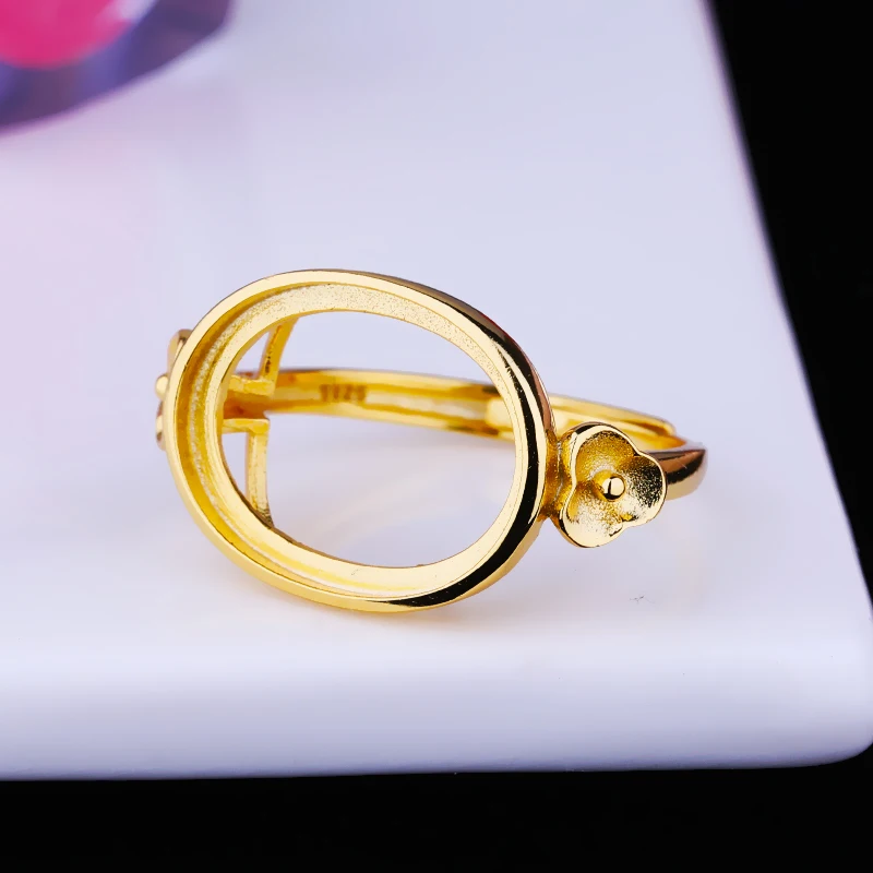 Овальный полукольцо с кабошоном серебристое 12x16 мм подходит для янтарной бусины