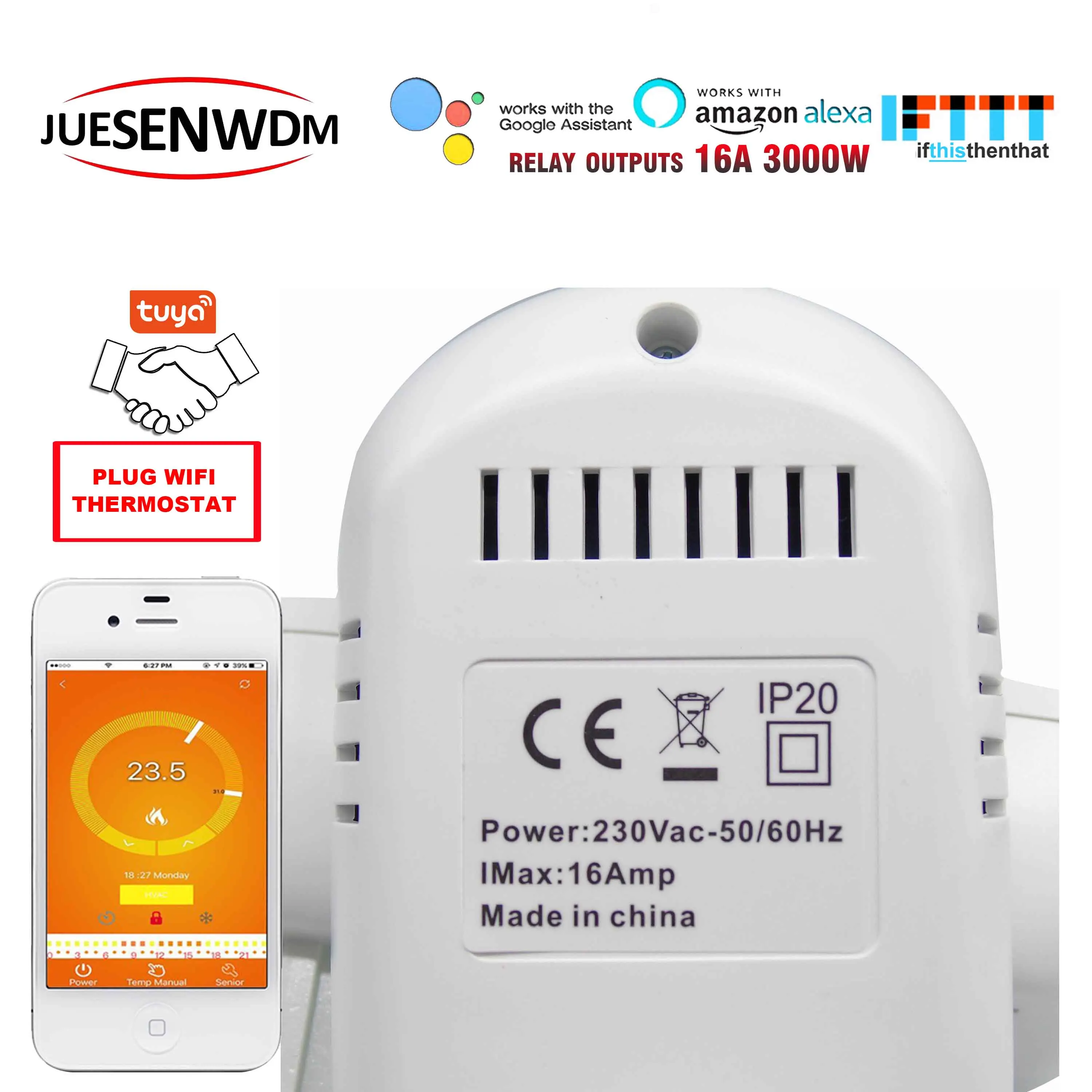 Термостат для интерактивных голосовых сообщений TUYA вилка стандарта ЕС Wi Fi 16