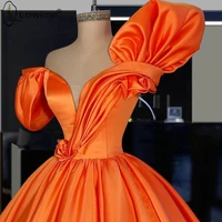 Orange Puffy Ball Gown Ruched Evening Dresses Muslim Sweetheart Neck Vestido De Festa Prom Party Gowns Customise