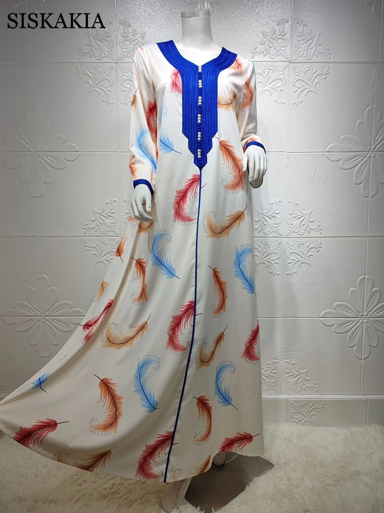 Женское платье-Абая Siskakia с перьями цветами джалабия Дубай Рамадан ИД 2021