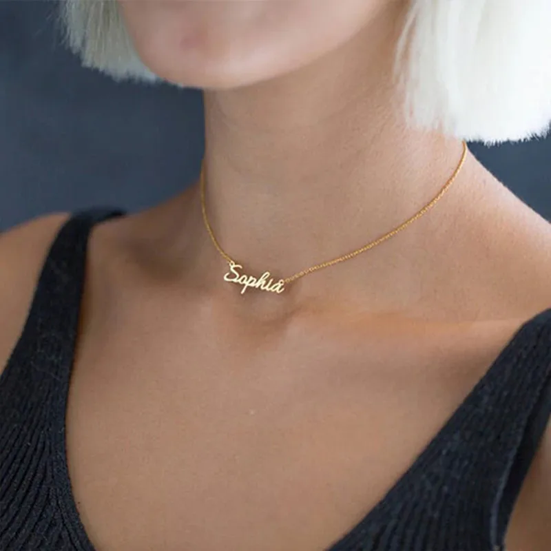 

314L Stainless Steel Choker Custom Name Necklace For Women Cursive Arabic Crown Personalized Customized Nameplate Birthday Gifts