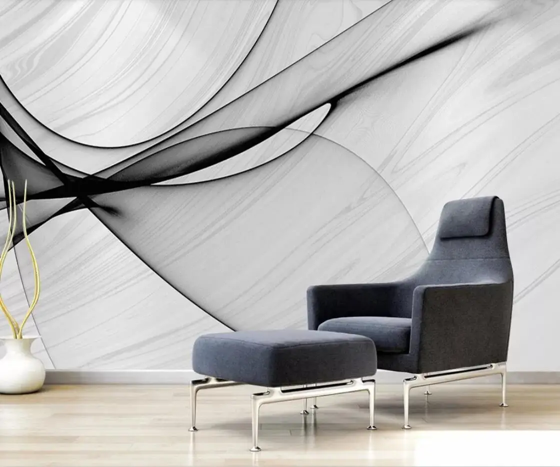 Абстрактная мраморная настенная бумага Черно Белая 3D для спальни ресторана