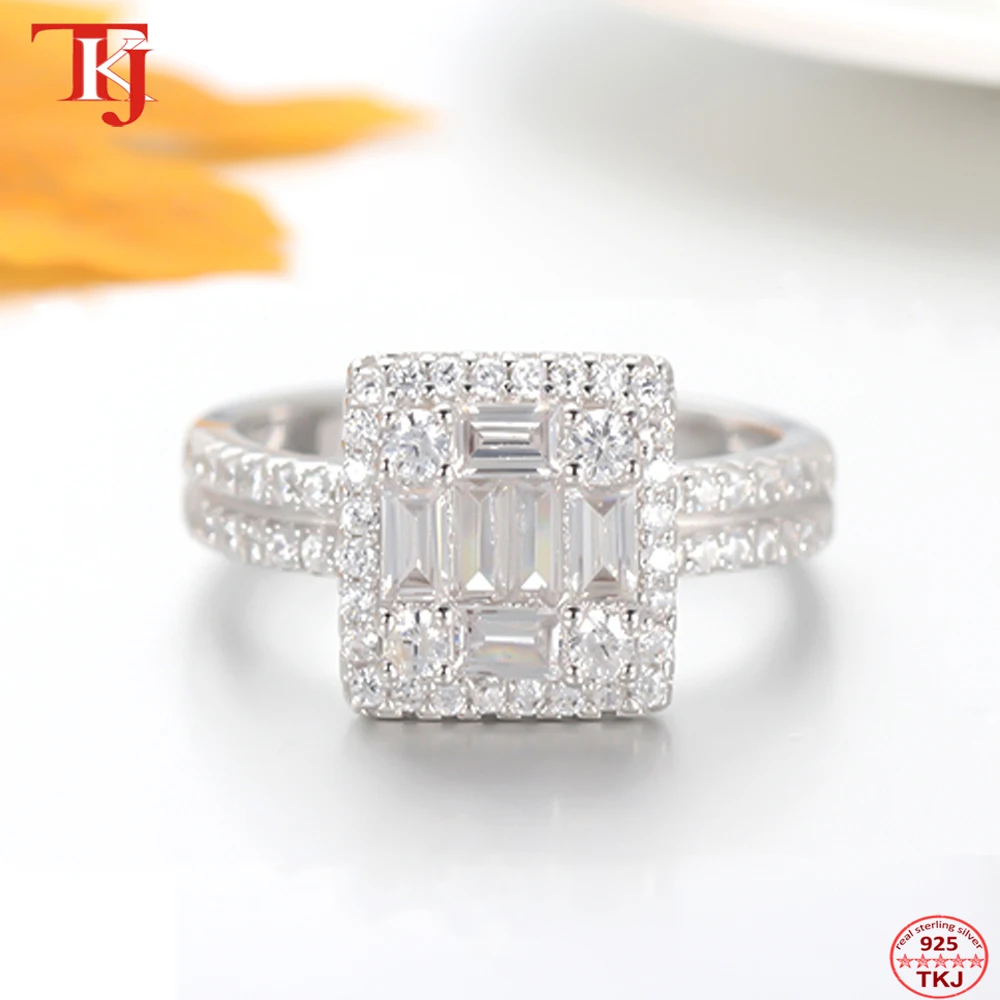 

TKJ Elegant Women's Rings Shiny cubic zirconia CZ Charm finger Jewelry Girls 925 Sterling Silver Engagement Wedding Band Rings
