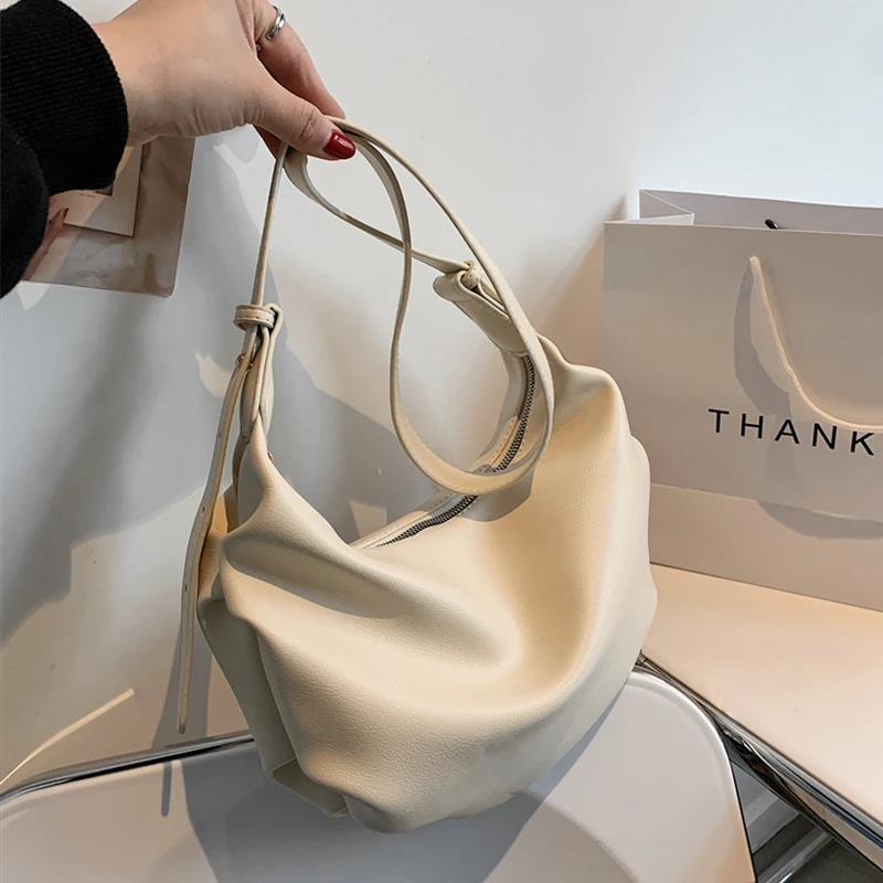 

Burminsa Half Moon Folds Hobo Shoulder Crossbody Bags For Women Brand Designer Simple Solid Color Ladies Handbags Autumn 2021