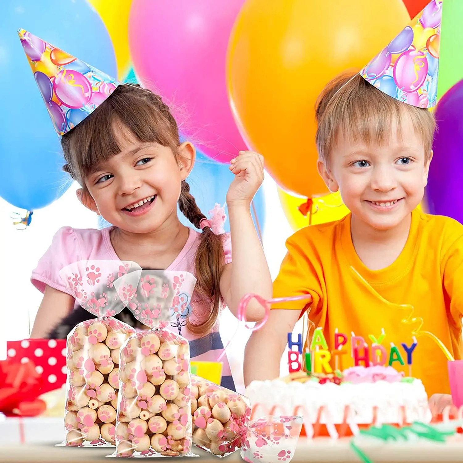 Розовые пакеты для собачьих лап с принтом в виде кошачьих целлофановых пакетов