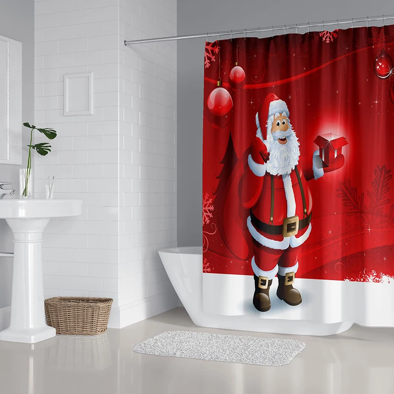 Рождественские украшения красный занавеска для душа с Санта Клаусом или