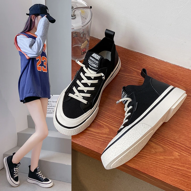 

Женские кроссовки на вулканизированной подошве, кроссовки-носки для тренировок, высокие кроссовки в стиле ретро, женские холщовые кроссовк...