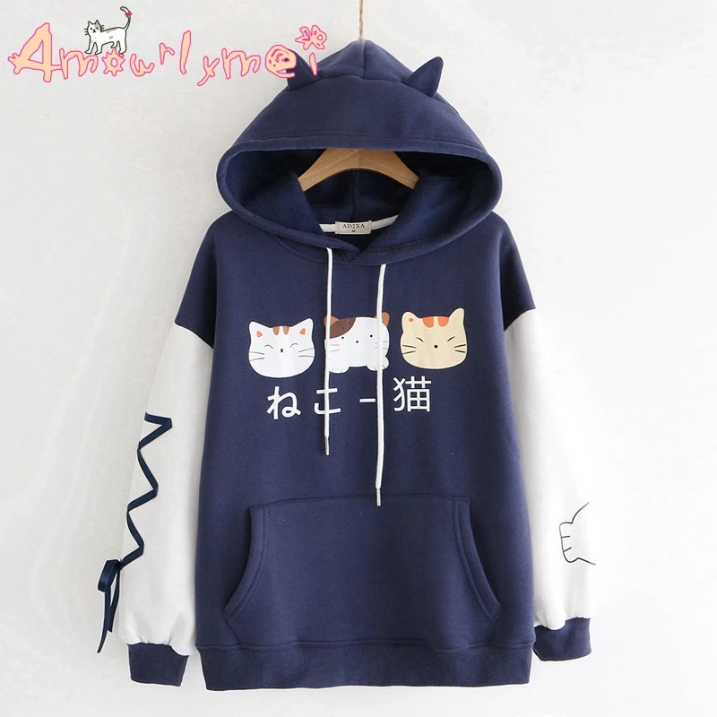 Японские хлопковые толстовки в стиле Харадзюку С мультяшным принтом