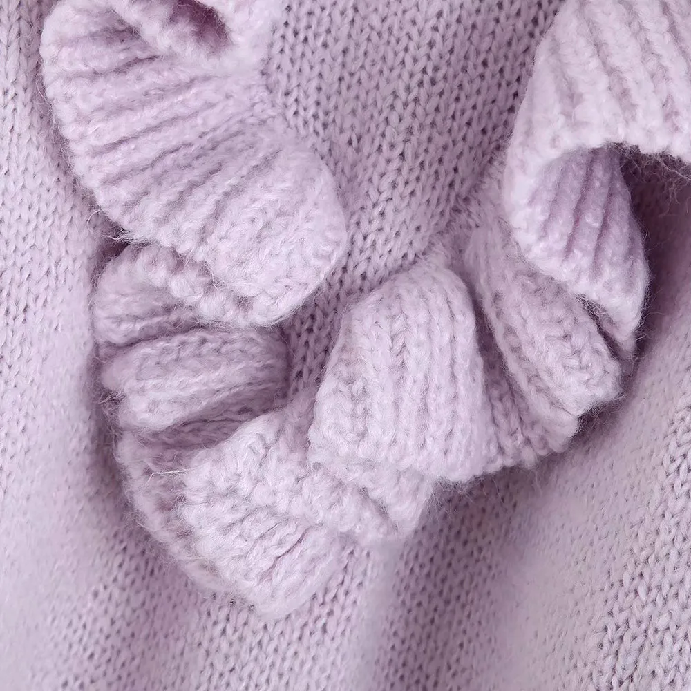 Женский Короткий трикотажный свитер с оборками винтажный пуловер круглым