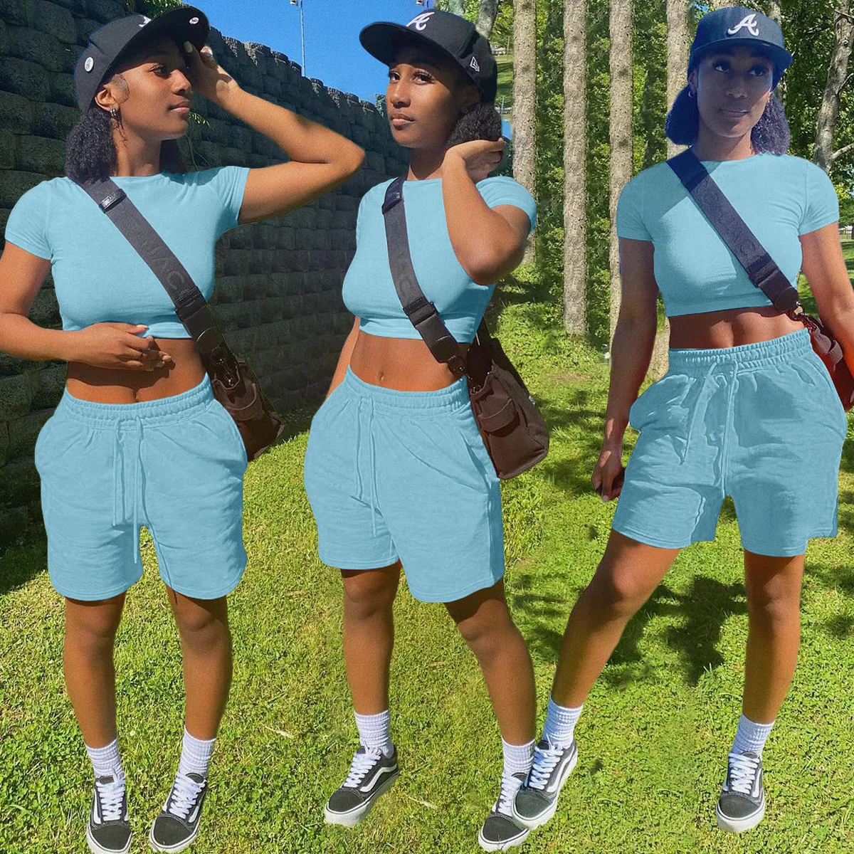 

Adogirl Woman Casual Two Piece Set Short Sleeve T-Shirt And knee Length Pants 2021 Summer Jogger Workout Activewear Tracksuit