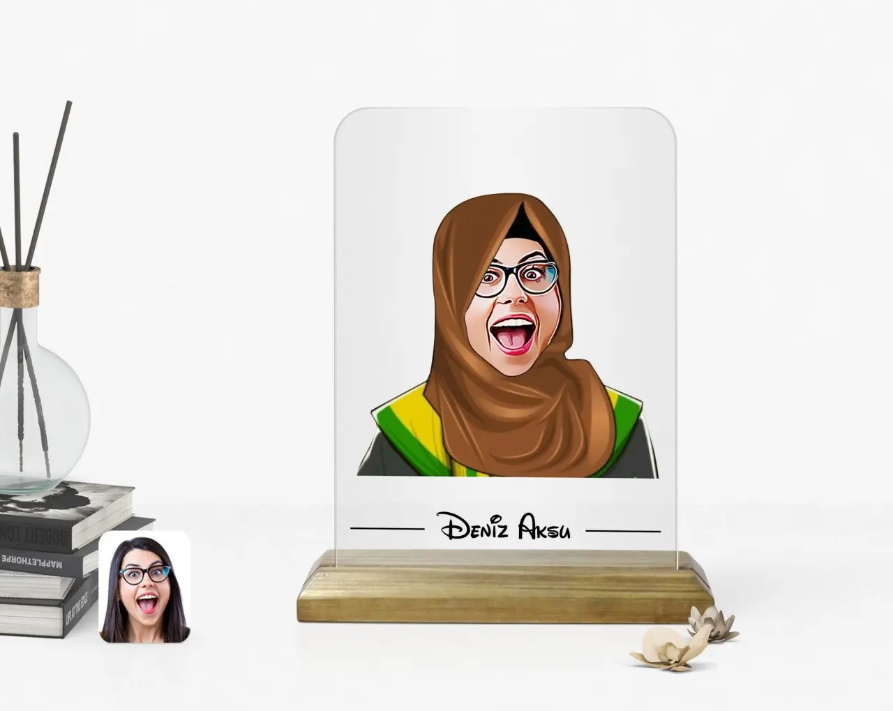 

Персонализированная вуаль для учительницы карикатура деревянная стойка Çerçeve-1