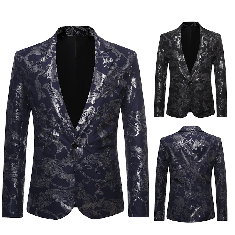 Модный мужской костюм с цветочным принтом Slim Fit Мужской Блейзер Свадебный Жених