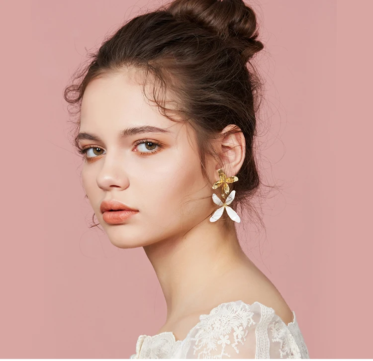 FFLACELL 2020 Korea New Fashion Vintage Metal White Orchid Flower Drop Earrings for Women Girls Gift Party | Украшения и