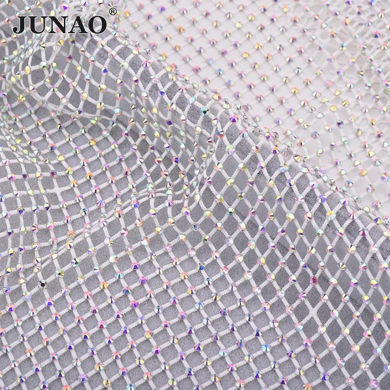JUNAO 30x100 см черные AB полые стразы на сетчатой основе Ткань стекло Кристалл лента шитье Эластичная отделка стразы Алмазная сетка для платья