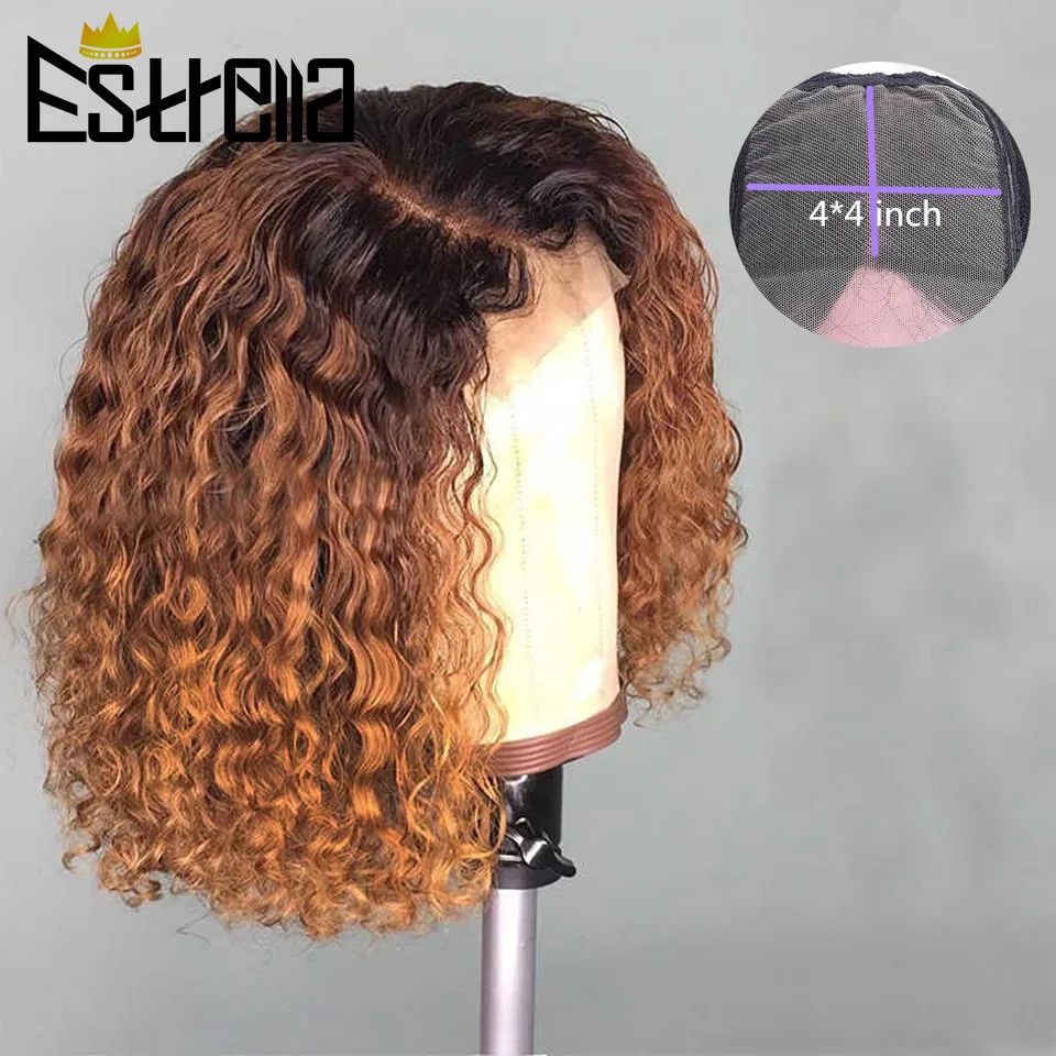 Парик из вьющихся человеческих волос с эффектом омбре 1B30 короткий парик 180% на