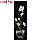 3 панели Белый цветок лилии цветение полный квадрат алмазная живопись мозаика стены искусства вышивка Алмазные картины для гостиной,