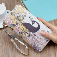 womens peacock printing wallet high capacity exquisite leather card holder long zipper coin purse ladies clutch money bag