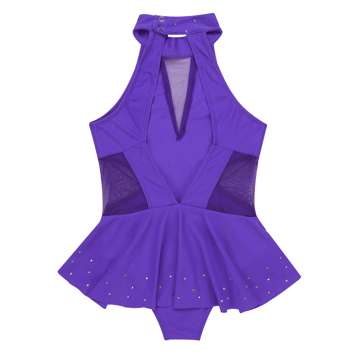 Kids Teens Rhinestone Cutout Back Mesh Splice Figure Skating Dress Gymnastics Ballet Leotard Girls Stage Lyrical Dance Costumes | Детская