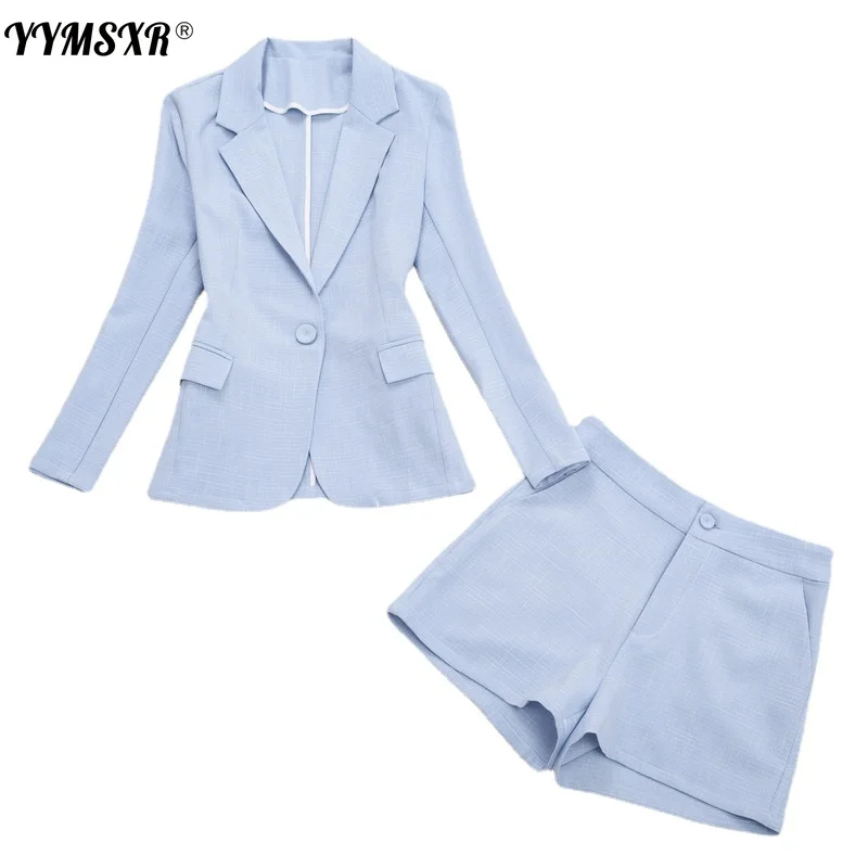 2022 Summer New Style Cotton and Linen Thin Small Suit Pants Sets Casual Long-sleeved Jacket Shorts Two-piece High Quality