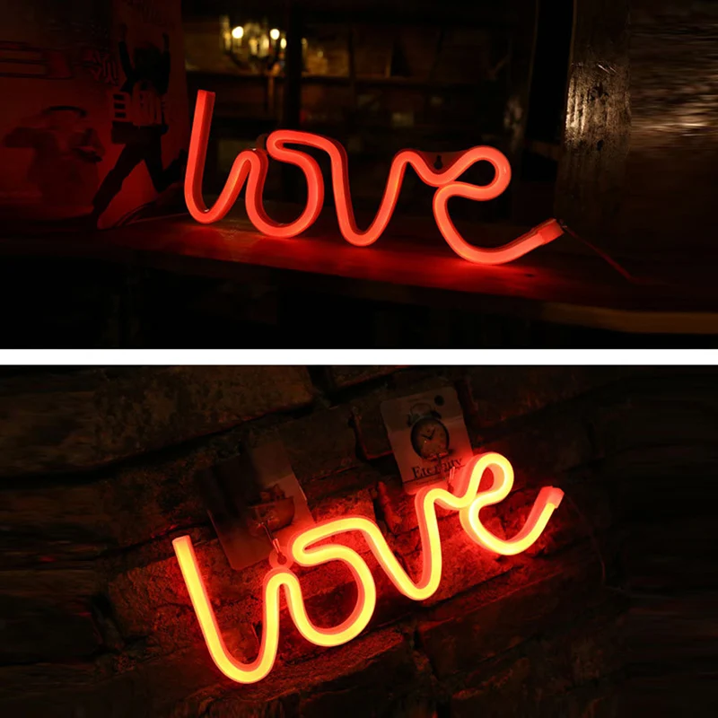 

LED Neon Lights Love Shape Night Light Sign Lamp (Battery box + USB) Double Powered Nightlight for Indoor Christmas Wedding