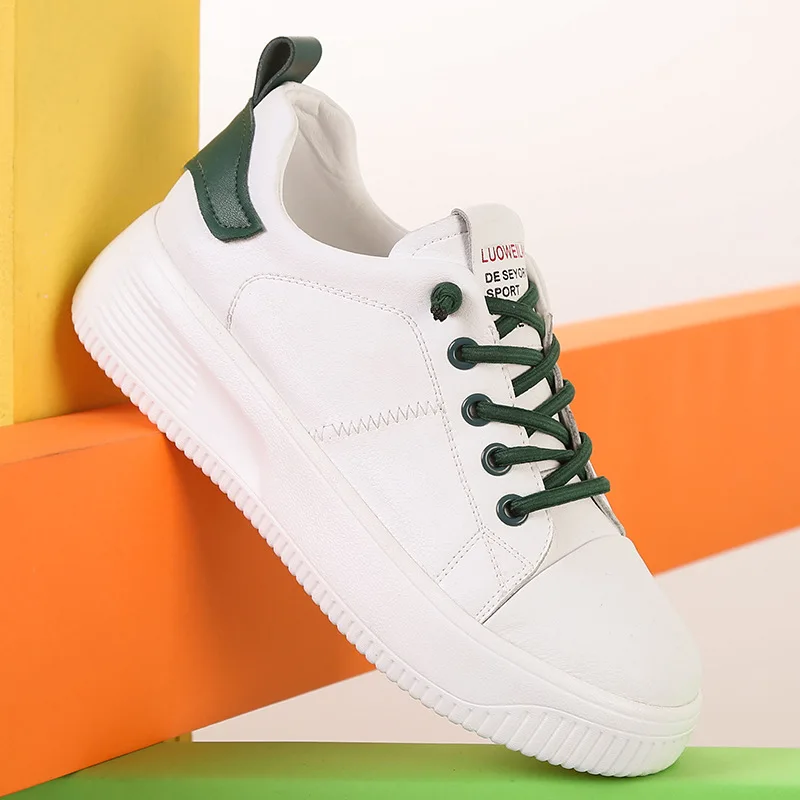 

SWYIVY White Shoes Women Autumn Sneakers Casual New 2020 Student Flat Platform White Sneakers Genuine Leather Sneaker Female