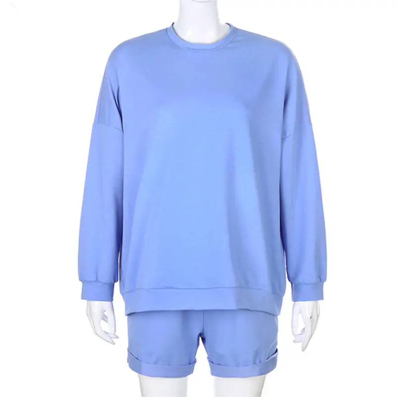 

Two Piece Set Women Tracksuit Fall Long Sleeve 2 Piece Set Sweatshirt And Woman Shorts Lounge Wear Set Loose Two Piece Outfits