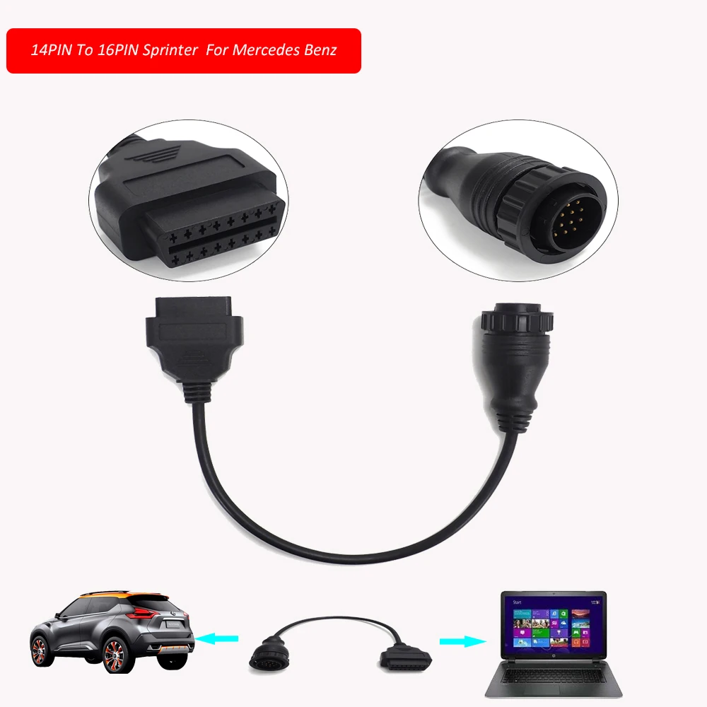 Кабель адаптер 14pin к OBD OBD2 16pin Sprinter для Mercedes Benz W203 W210 W211 W204 A C E S CLS CLK CLA GLK ML SLK|Кабели и