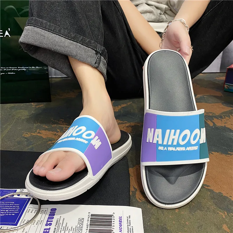 

CYYTL Fashion Patchwork Men's Slide Slippers Casual Indoor Home Bathroom Shoes Outdoor Beach Open Toe Youth Waterproof Sandals