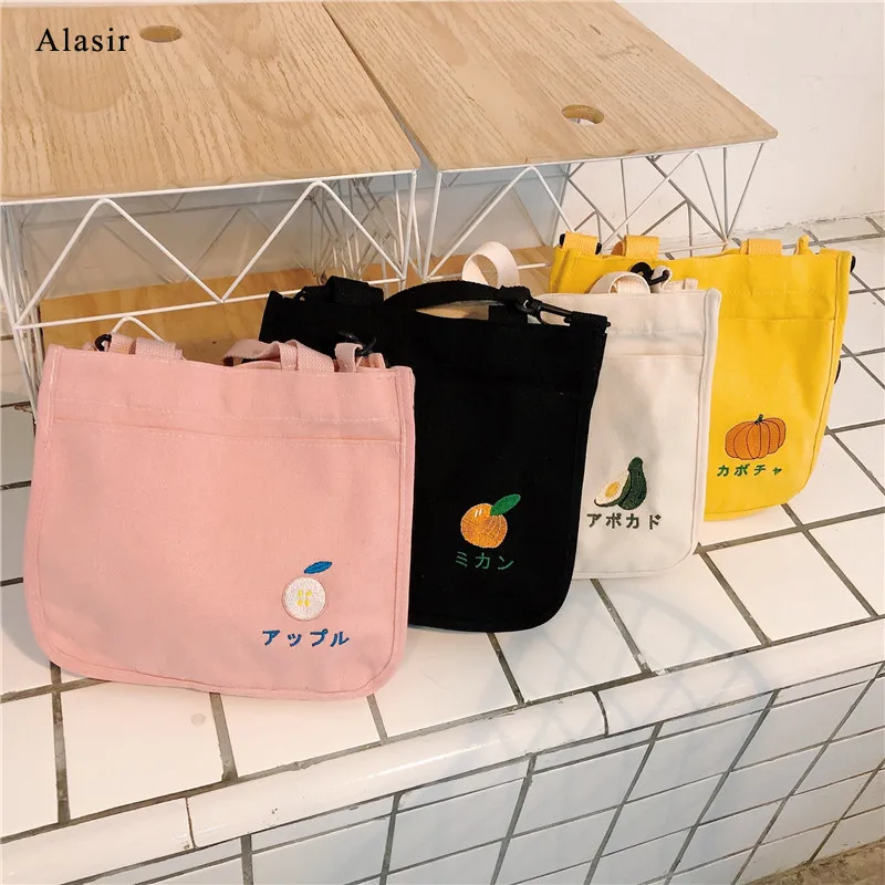 Alasir Fruit Embroidery Ladies Hand Bags Canvas Totes Cross Body Japanese Letter Cute Lady Shoulder Bag | Багаж и сумки