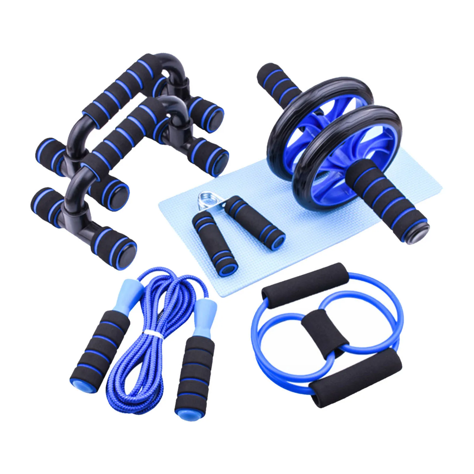 7-in-1 AB Wheel Roller Kit Gym Press Roller Push-Up Bar Jump Rope Hand Gripper Knee Pad Abdominal Home Gym fitness equipment