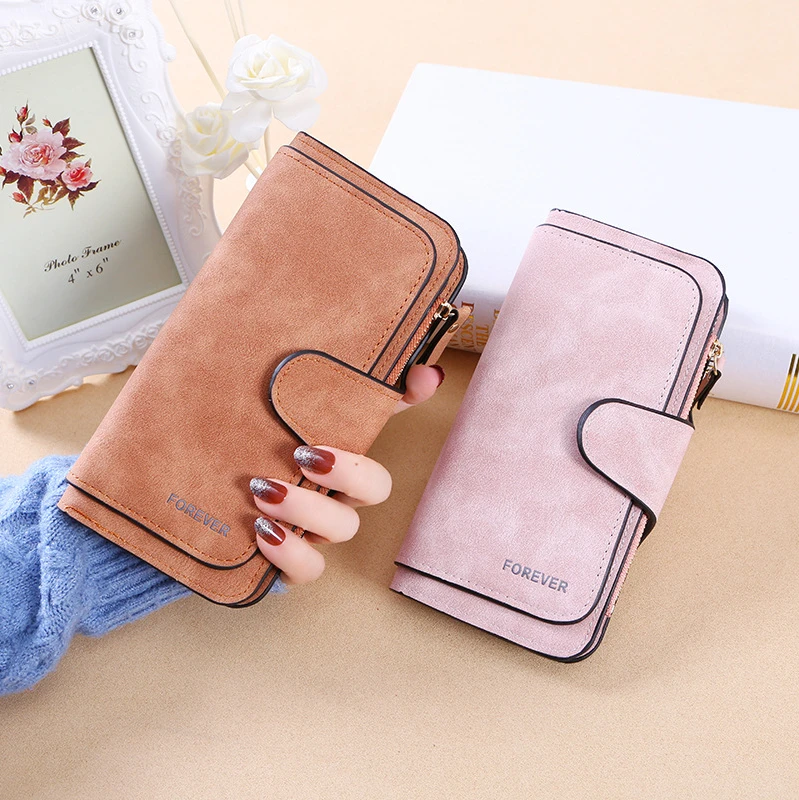 

New Buckle Ladies Korean Wallet Fashion Female Bag Multi-card Ladies Wallet Frosted Two-color Fabric