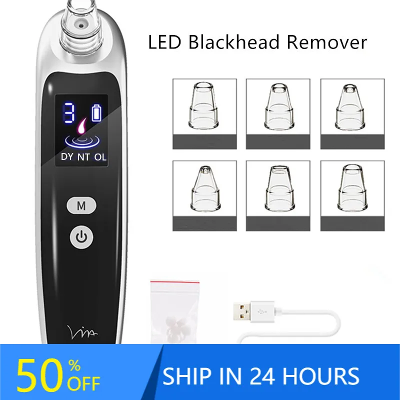 

USB Charging Blackhead Remover Vacuum Face Nose Acne Black Dot Pimple Cleaner Pore Skin Care Tools Machine With 6 Head 40#715