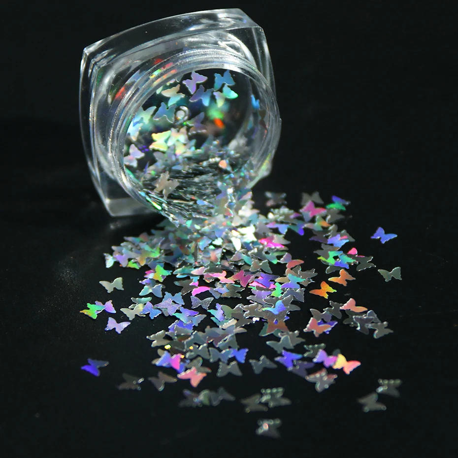 1 бутылка для дизайна ногтей Блестящий лазер AB Цвет Бабочка с блестками ломтик