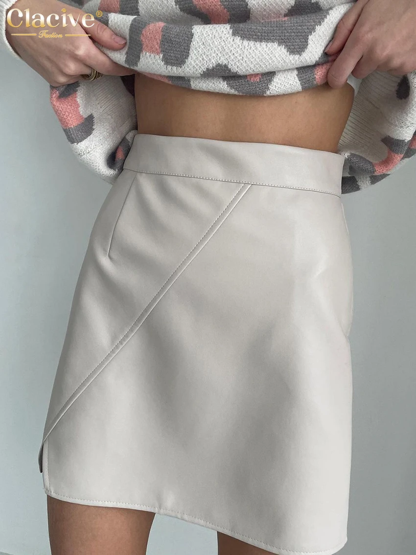 

Clacive Bodycon Beige Office Women'S Skirt 2022 Summer Sexy Mini Skirt Ladies Elegant Slim High Waisted Slit Skirts