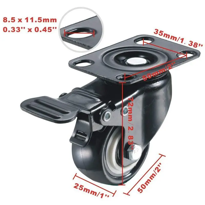

4 Pack 2in Heavy Duty Caster Wheels Polyurethane PU Swivel Casters with 360 Degree Top Plate 220lb Total Capacity for Set of 4 (