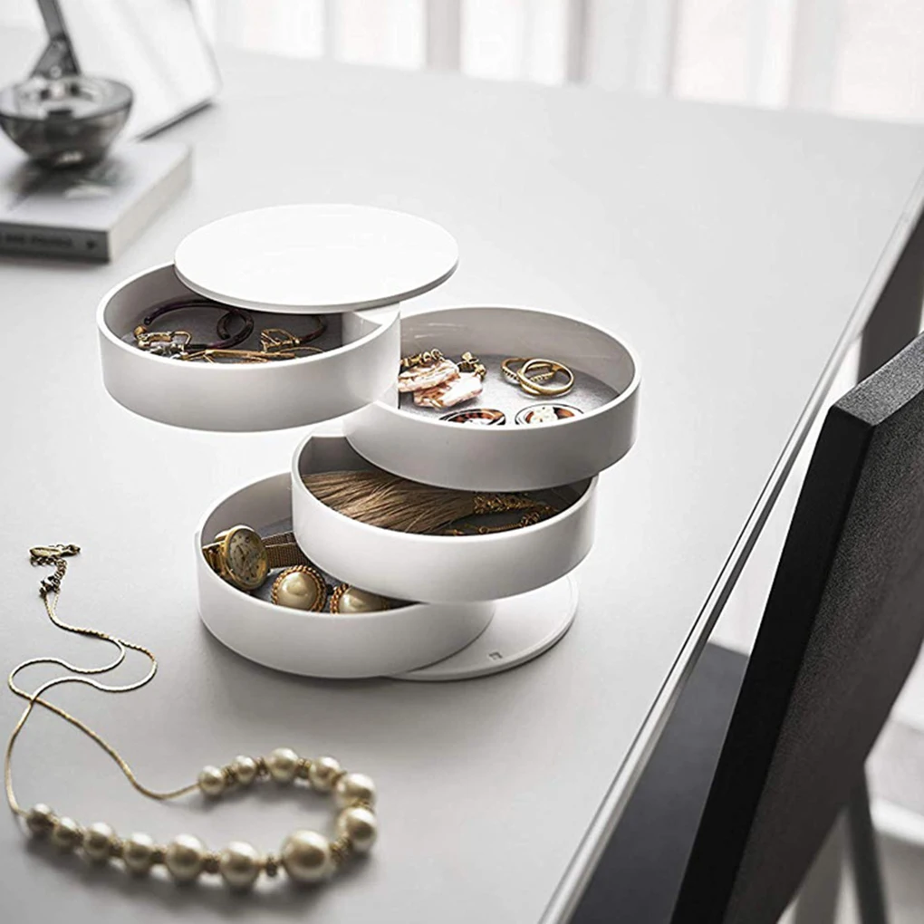

360 Degree Round Rotating Jewelry Box Women Jewelry Storage Box Multi Layer Rings Necklace Earrings Organizer Bracelets Holder
