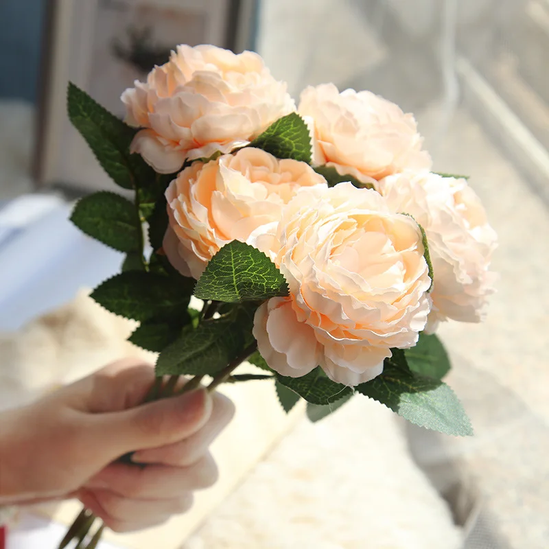 Искусственные цветы роза розовый Шелковый букет пион свадебное украшение для