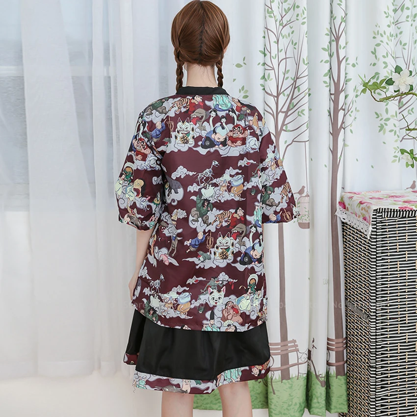 Японский традиционный банный халат-кимоно Yukata куртки женские Hyakki Ukiyo-e кардиган с