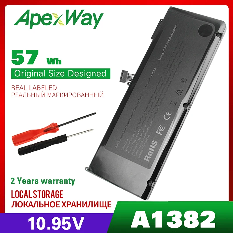 

Apexway 10,95 V 57Wh A1382 A1286 Аккумулятор для ноутбука Apple Macbook Pro 15 "в начале 2011 года конец 2011 Mid 2012 020-7134-01 661-5844