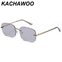 kachawoo square woman sunglasses rimless green light color gold retro sun glasses rectangular man uv400 metal 2021 new year gift