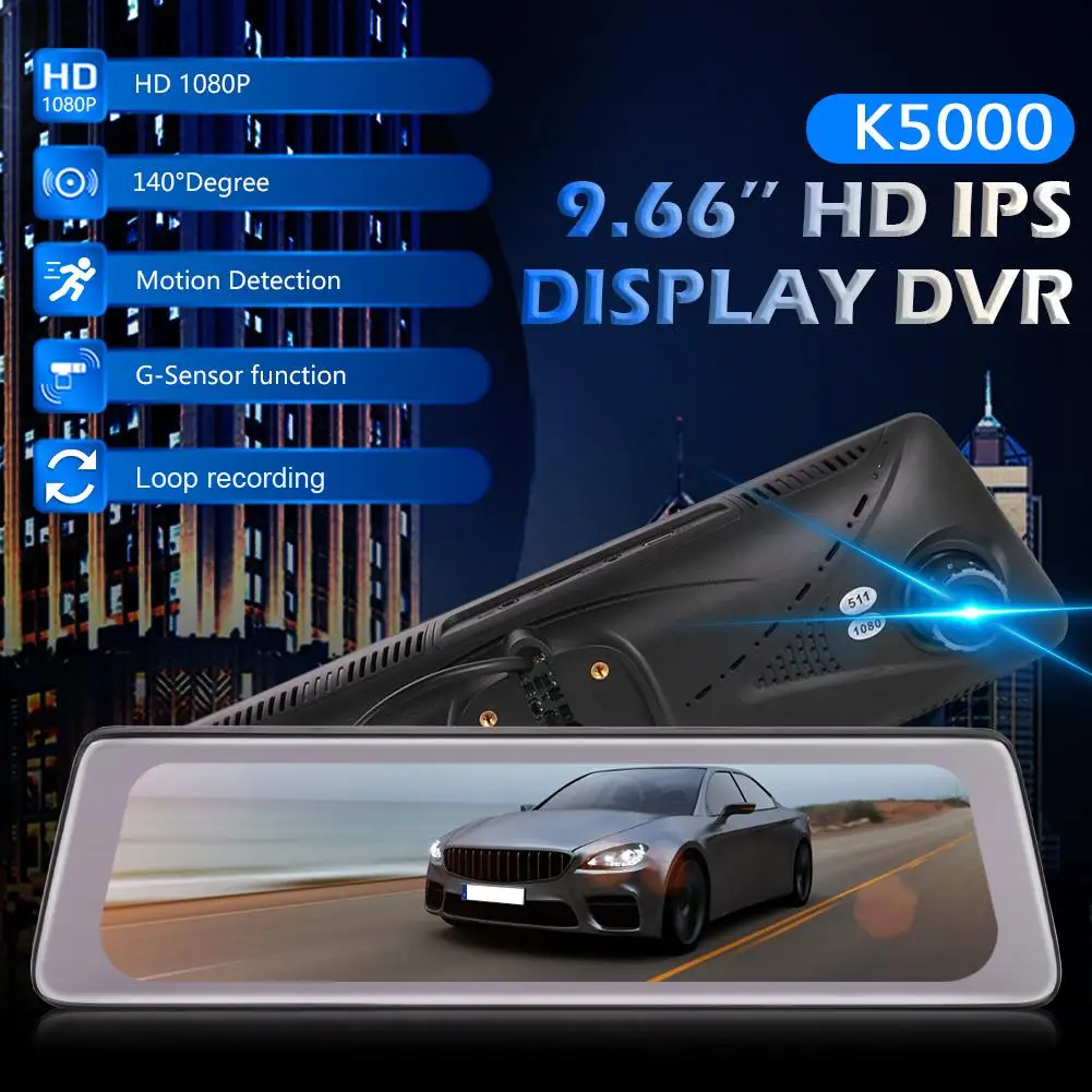 

9.66 inch IPS Dashboard Camera Dual Lens Parking Monitor 30 Frames Dash Cam Front Lens 1080p and Back-pull Lens 720P