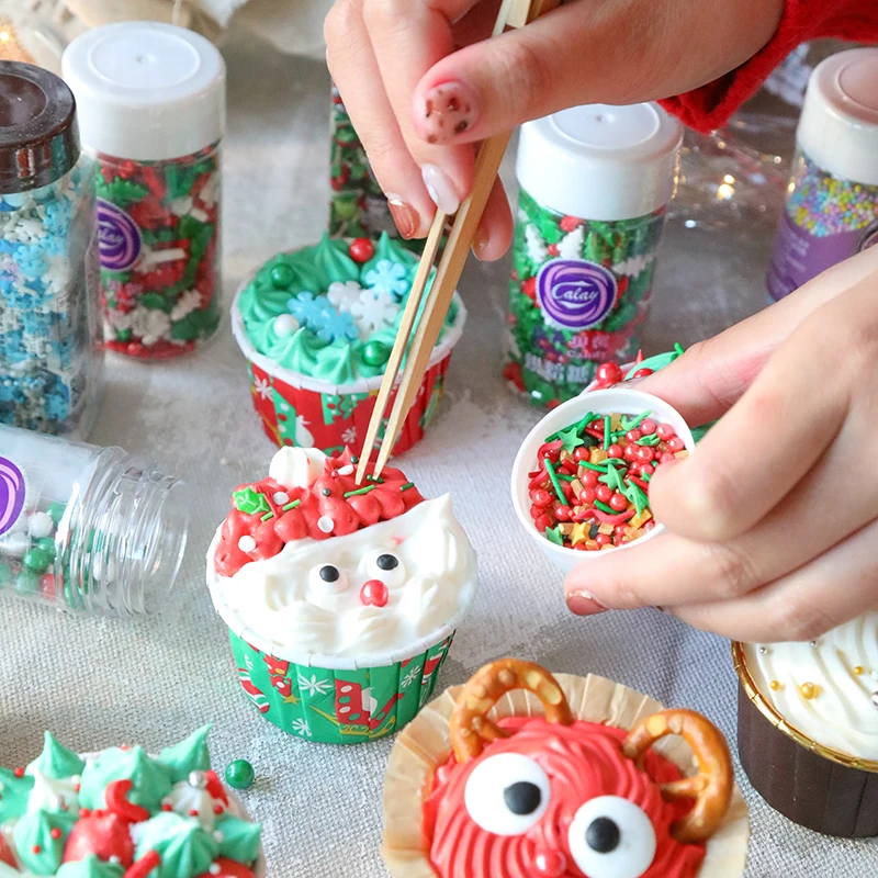 Edible New Year Christmas Cake Decoration Sugar Beads Pearl Ball Fudge DIY Baking Sprinkle Deer Nose Green Leaves | Дом и сад